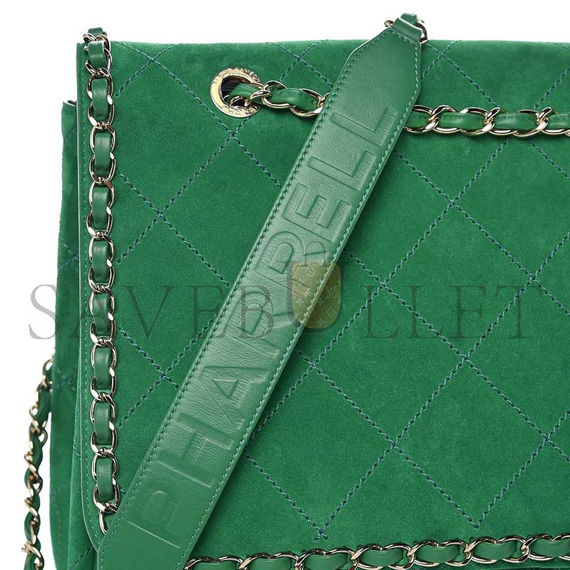 Ch**el MASTER X PHARRELL WILLIAMS XXL FLAP BAG IN GREEN SUEDE (46*33*17cm)